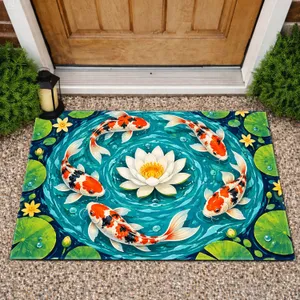 Koi Fish Lotus Pond Art for Serene Bathroom Decor and Nature Lovers Doormat