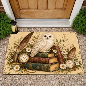 Vintage Owl and Antique Books for Cozy Autumn Reading Nooks and Literary Home Decor Doormat