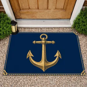 Antique Gold Anchor and Rope Border for Coastal Entryways and Nautical Homes Doormat