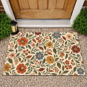 Vintage Bohemian Floral Vines for Cozy, Earthy Home Entryway Style Doormat