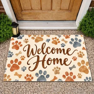Watercolor Paw Prints and Bones for Cozy Pet-Loving Homes and Everyday Entryways Doormat