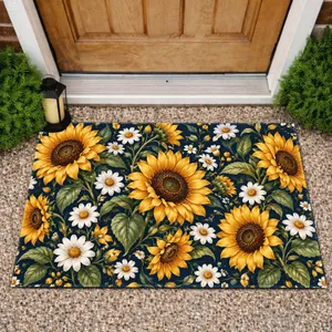 Navy Sunflower And Daisy Blooms For A Cheerful Farmhouse Entryway Welcome Doormat