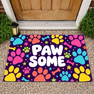 Colorful Paw Prints and Pawsome Charm for Cheerful Pet Lover Home Entryway Style Doormat