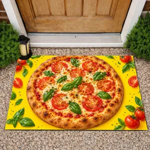 Tomato Basil Pizza Scene for Italian Kitchen Dining and Cozy Food Lover Home Spaces Doormat