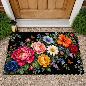 Checkerboard Floral Bouquet for Bold Botanical Home Decor and Vintage Style Doormat