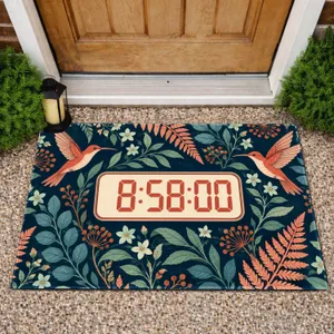 Botanical Digital Clock and Hummingbirds for Nature Inspired Home Entry Doormat