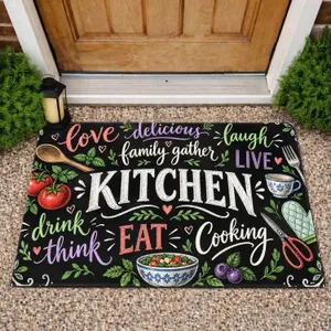 Chalkboard Kitchen Utensils And Food For Cozy Home Cooking And Family Gatherings Doormat