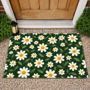 Dark Green Daisy Flowers for Fresh Cottage Home Entryway Decor and Nature Lovers Style Doormat