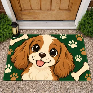 Cute Puppy Face with Paw Prints and Bones for a Cozy Pet-Loving Home Entryway Decor Doormat
