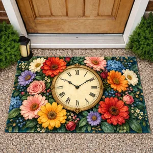 Vintage Floral Roman Numeral Clock for Timeless Cottage Entryway Style and Garden Lovers Doormat