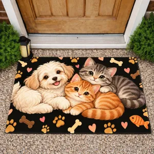 Cute Puppy and Tabby Cats for Cozy Autumn Homes and Pet-Loving Entryways Doormat