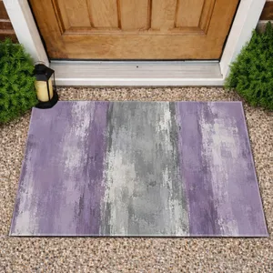 Lavender and Silver Abstract Stripes for a Calm Modern Laundry Room Interior Doormat