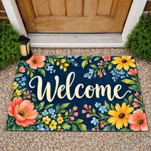 Colorful Wildflower Welcome Floral Entryway Accent for Cheerful Everyday Home Arrivals Doormat