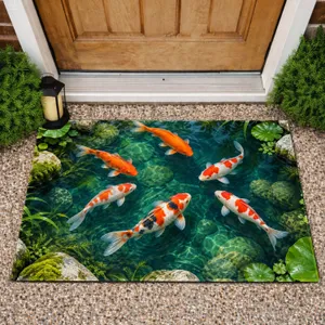 Koi Fish and River Stone Pond Scene for Serene Garden Living and Calm Nature Lovers Doormat