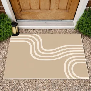 Minimalist Ivory Contour Lines for Calm Modern Entryway Living and Neutral Home Decor Doormat