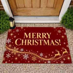 Burgundy Merry Christmas Snowflake Scene for Festive Seasonal Holiday Home Decor Doormat