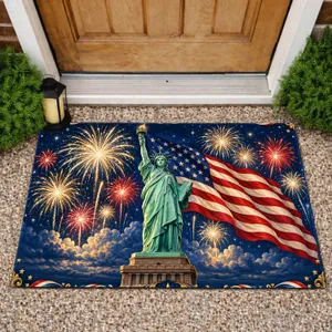 Statue of Liberty and American Flag Fireworks for Fourth of July Holiday Celebrations Doormat