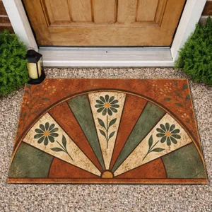 Rustic Rust Medallion with Daisy Panels for Farmhouse Entryway Seasonal Home Style Doormat