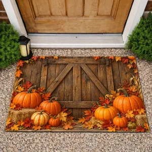 Rustic Autumn Pumpkins and Maple Leaves for Thanksgiving and Seasonal Home Decor Doormat