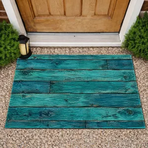 Teal Weathered Wood Planks for Rustic Holiday Entryways and Cozy Seasonal Home Decor Doormat