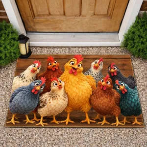 Nine Cartoon Chickens For Cheerful Farmhouse Kitchens And Easter Spring Celebrations Doormat