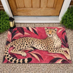 Pink Spotted Cheetah for Bold Safari-Inspired Home Decorating and Wild Style Lovers Doormat