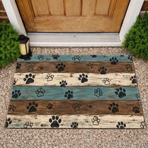 Weathered Teal and Rustic Wood with Scattered Paw Prints for Cozy Pet-Loving Homes Doormat