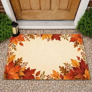 Autumn Maple Leaves And Rustic Border For A Cozy Fall Entryway And Seasonal Home Style Doormat