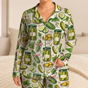 Whimsical Pickle Jars And Cucumbers For Cozy Nights And Foodie Gift Giving For Her Satin Pajamas Set