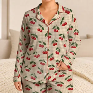 Cherry Gingham Cozy Autumn Lounge Style for Women Who Love Sweet Vintage Charm Satin Pajamas Set
