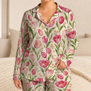 Watercolor Tulips for Cozy Spring Mornings, Romantic Garden Living and Gift Giving Satin Pajamas Set
