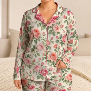 Watercolor Rose Garden for Romantic Spring Mornings and Relaxed Weekends Satin Pajamas Set