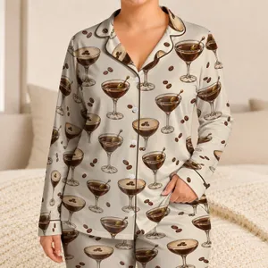 Espresso Martini Glasses for Cozy Cocktail Lovers and Elegant Evenings Satin Pajamas Set