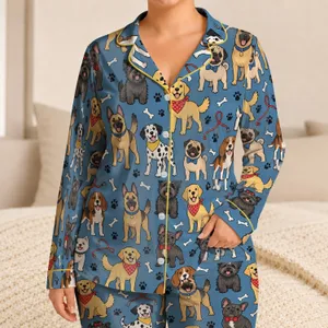 Playful Puppy Party Dogs for Cozy Weekends and Cheerful Gift Giving for Her Satin Pajamas Set