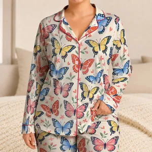 Colorful Butterfly Garden for Whimsical Springtime Lounging and Relaxation Satin Pajamas Set