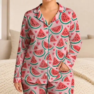 Watermelon Slices and Sweet Summer Fruit for Relaxing at Home, Gift for Her Satin Pajamas Set