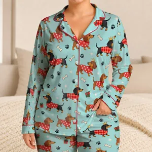 Costumed Dachshund Paw Prints for Cheerful At-Home Relaxation and Cozy Gifting Satin Pajamas Set