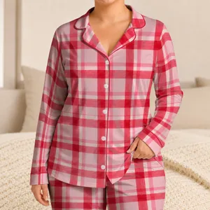 Red Pink Gingham Checks for Cozy Summer Evenings and Relaxed Home Comfort Satin Pajamas Set
