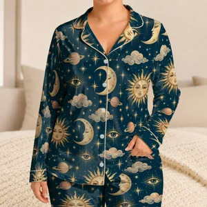 Celestial Moon And Sun Astrology Motifs For Cozy Evenings And Women Who Love Cosmic Style Satin Pajamas Set