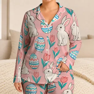 Easter Rabbits, Painted Eggs and Tulips for Springtime Gift Giving Satin Pajamas Set