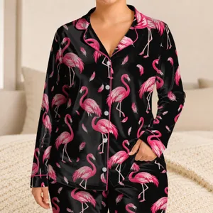 Vibrant Pink Flamingos for Tropical Holiday Lounging and Relaxed Evenings at Home Satin Pajamas Set