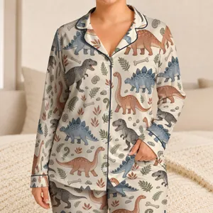 Playful Dinosaur Friends for Cozy Halloween Nights and Everyday Little Explorer Adventures Satin Pajamas Set