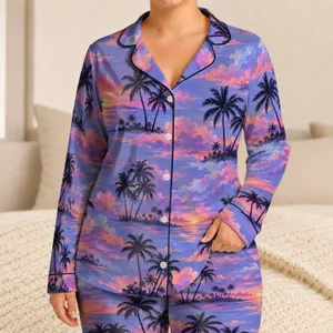Tropical Sunset Palms for Colorful Summer Evenings and Relaxed Family Getaways at Home Satin Pajamas Set