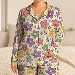 Colorful Retro Flower Motifs for Cozy Holiday Mornings and Everyday Relaxation at Home Satin Pajamas Set