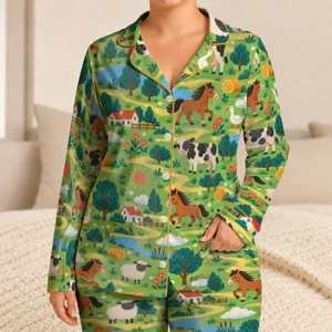 Farmyard Animals and Rolling Green Pastures for Cheerful Outdoor Days for Boys Satin Pajamas Set