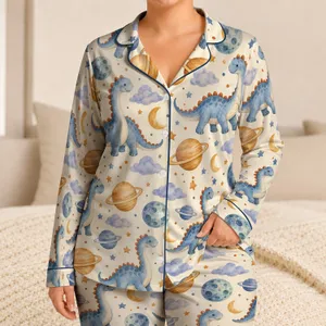 Watercolor Dinosaurs And Ringed Planets For Cozy Summer Nights For Curious Boys Satin Pajamas Set