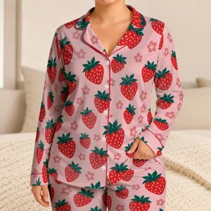 Strawberries and Daisies for Sweet Springtime Comfort and Cozy Nights Satin Pajamas Set