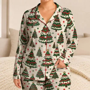 Striped Christmas Trees for Cozy Winter Evenings and Festive Family Gift Giving Satin Pajamas Set