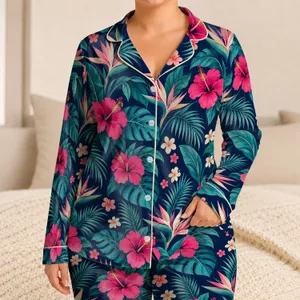 Tropical Hibiscus And Teal Foliage For Sunny Island Getaways And Boys' Summer Days Satin Pajamas Set