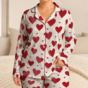 Cranberry Red Hearts for Cozy Holiday Evenings and Sweet Gift Giving Satin Pajamas Set